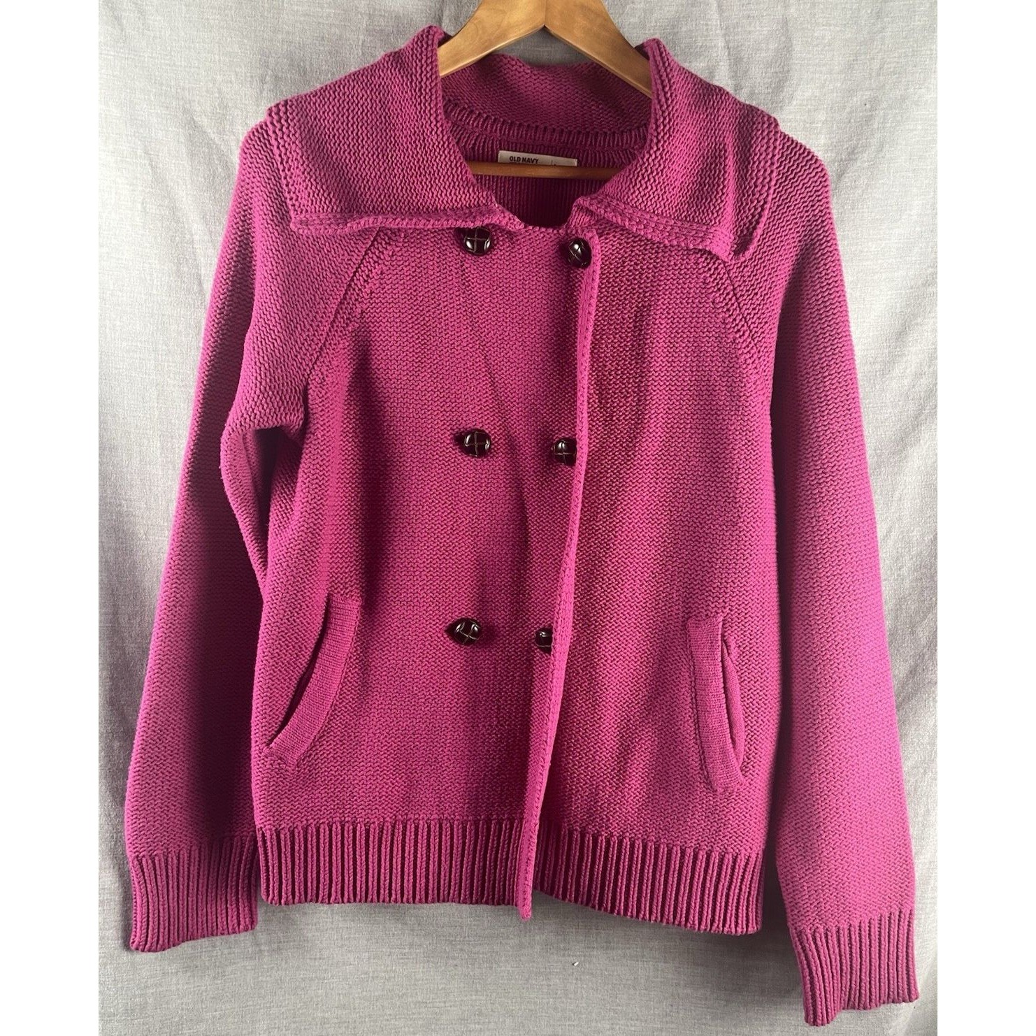 Old Navy Cardigan Sweater Women's L Pink Knit Double Breasted Nautical Military